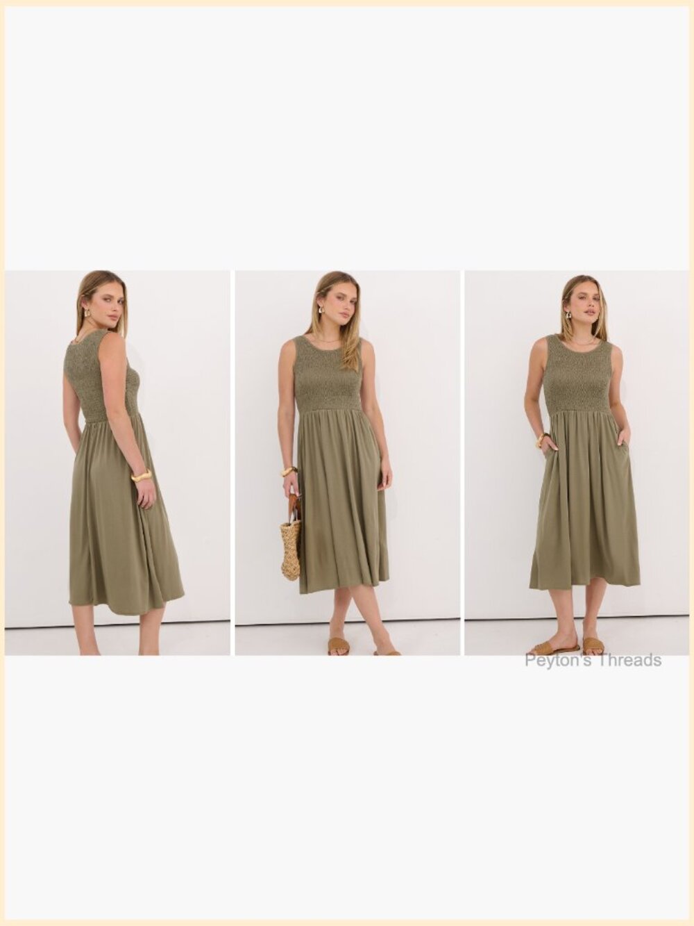 Sleeveless Smocked Elastic Waist Flowy Midi Dress with Pockets - Picture 7 of 7